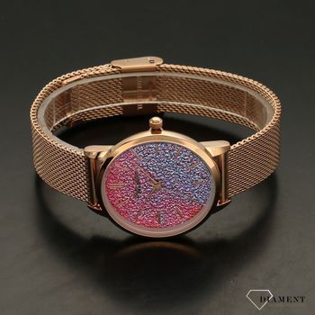 Zegarek damski BRUNO CALVANI brokatowa tarcza BC90533.Tarcza zegarka w dwóch kolorach różowym oraz fioletowym. Bransoleta meshowa oraz koperta zegarka w kolorze różowego z (4).jpg